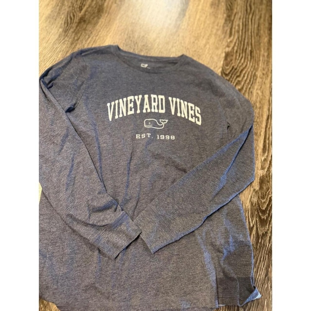 Vineyard Vines Mens Long Sleeve Graphic Tee Heather Navy Blue Whale Logo Size M